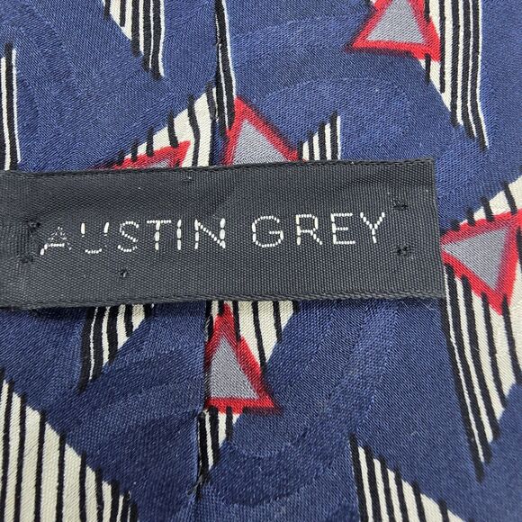 Mens Necktie Austin Grey Silk, Blue Tan Red, Tie, Formal, Size 55 By 4 Vintage - Picture 6 of 6